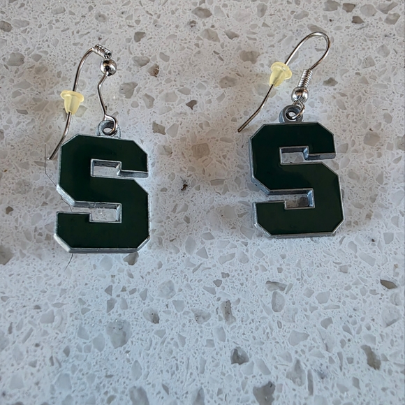 Jewelry - Michigan State Spartans Green and Silver Letter S Earrings